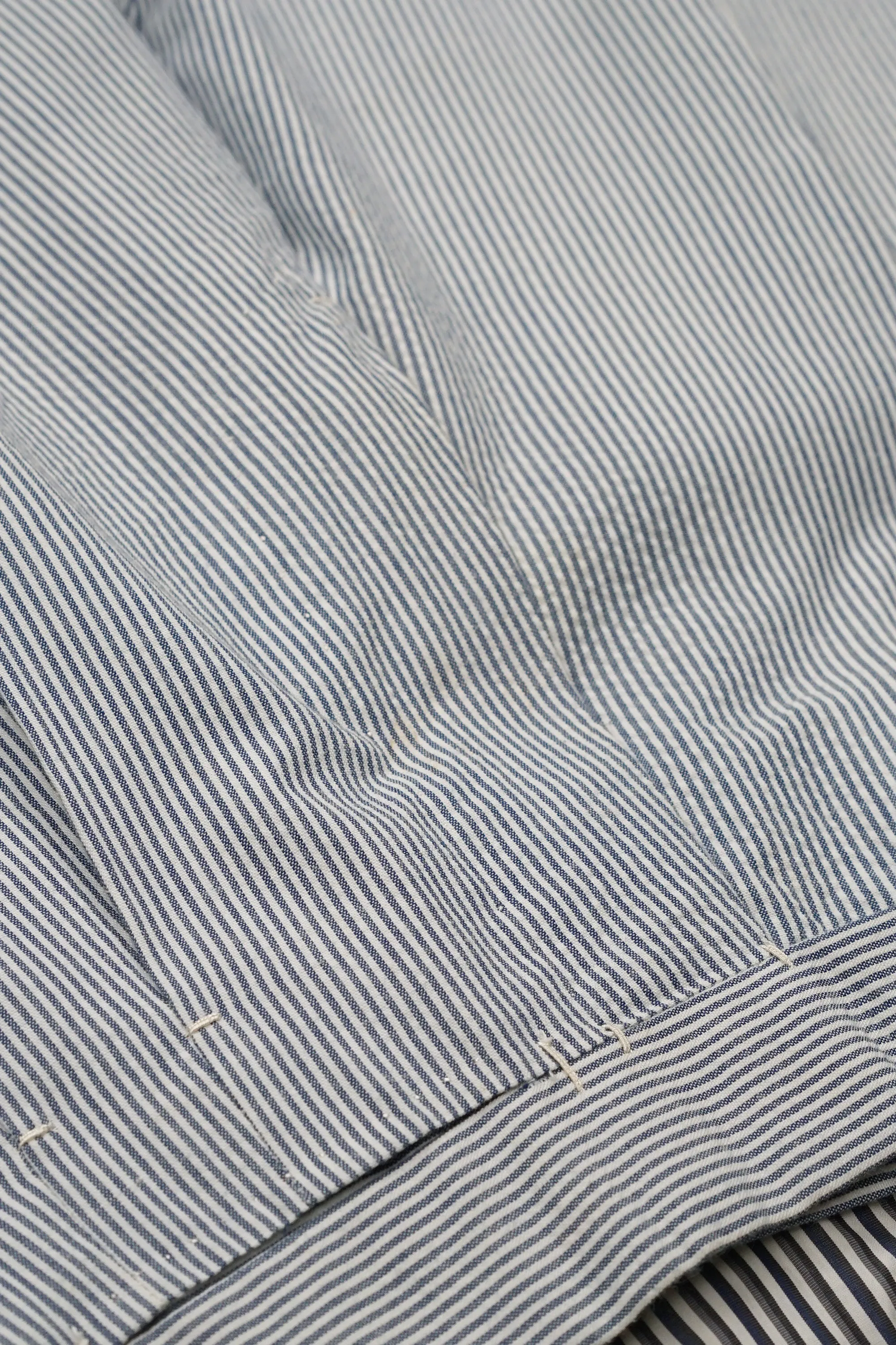 Ambrosi Napoli White/Blue Stripe Seersucker Cotton Double Pleat Trousers Bespoke