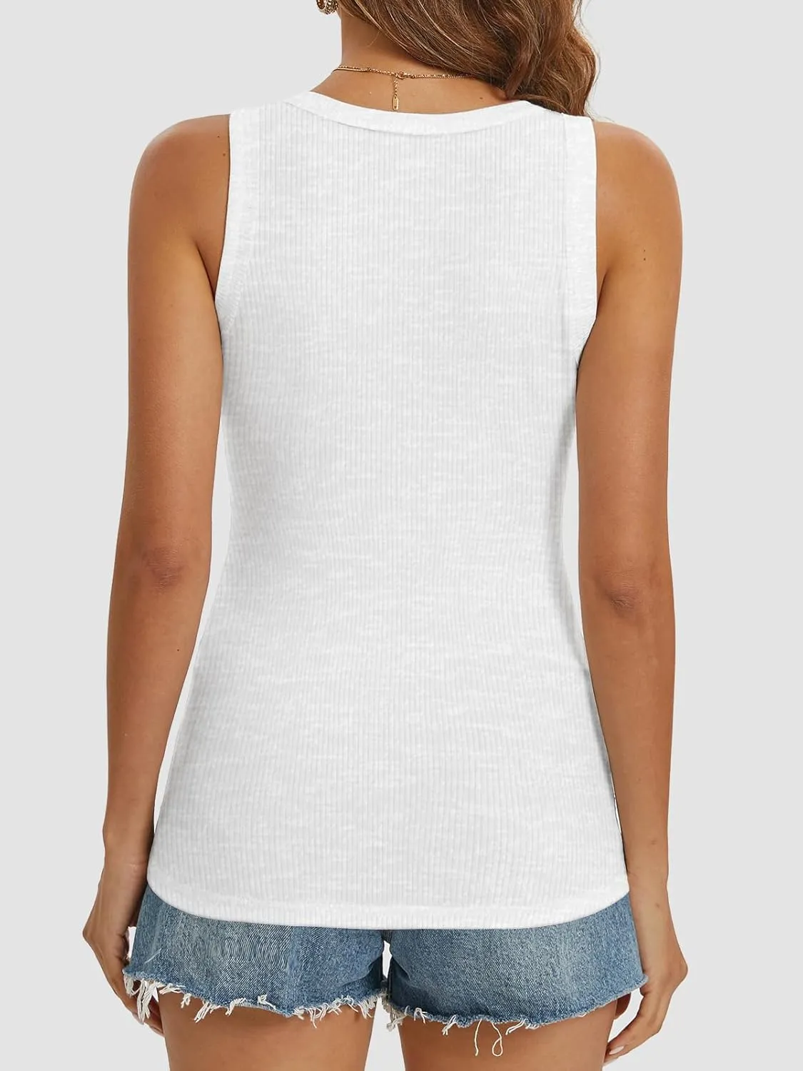 ATHMILE Women Tank Tops Summer Casual Ribbed Sleeveless Basic Cami Top Slim Henley Button Down Blouses Beach