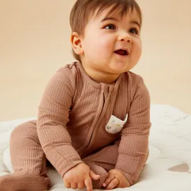 Bear Pocket Ribbed Clever Zip Sleepsuit