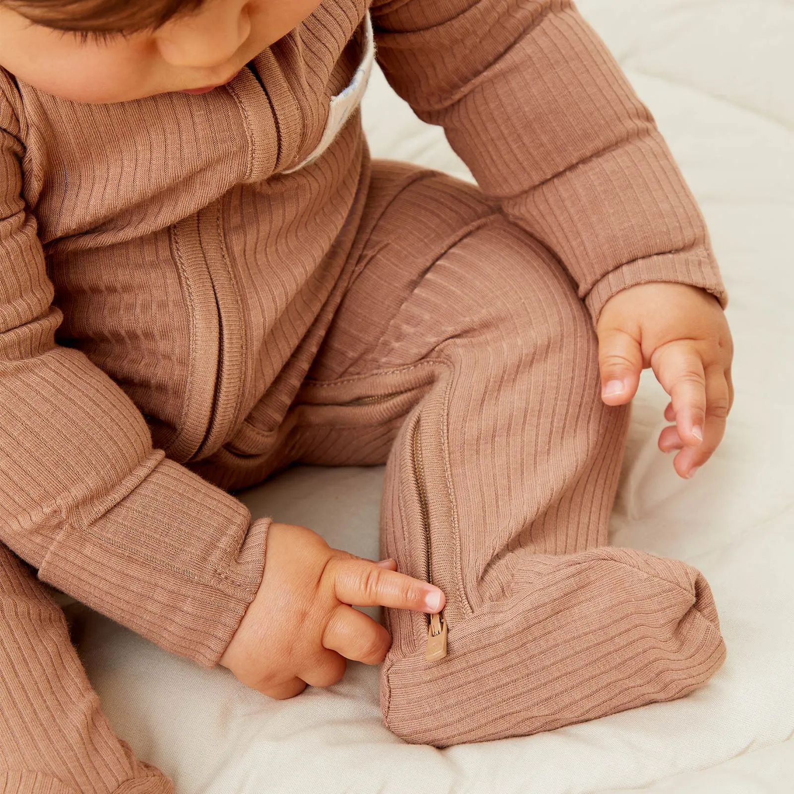 Bear Pocket Ribbed Clever Zip Sleepsuit