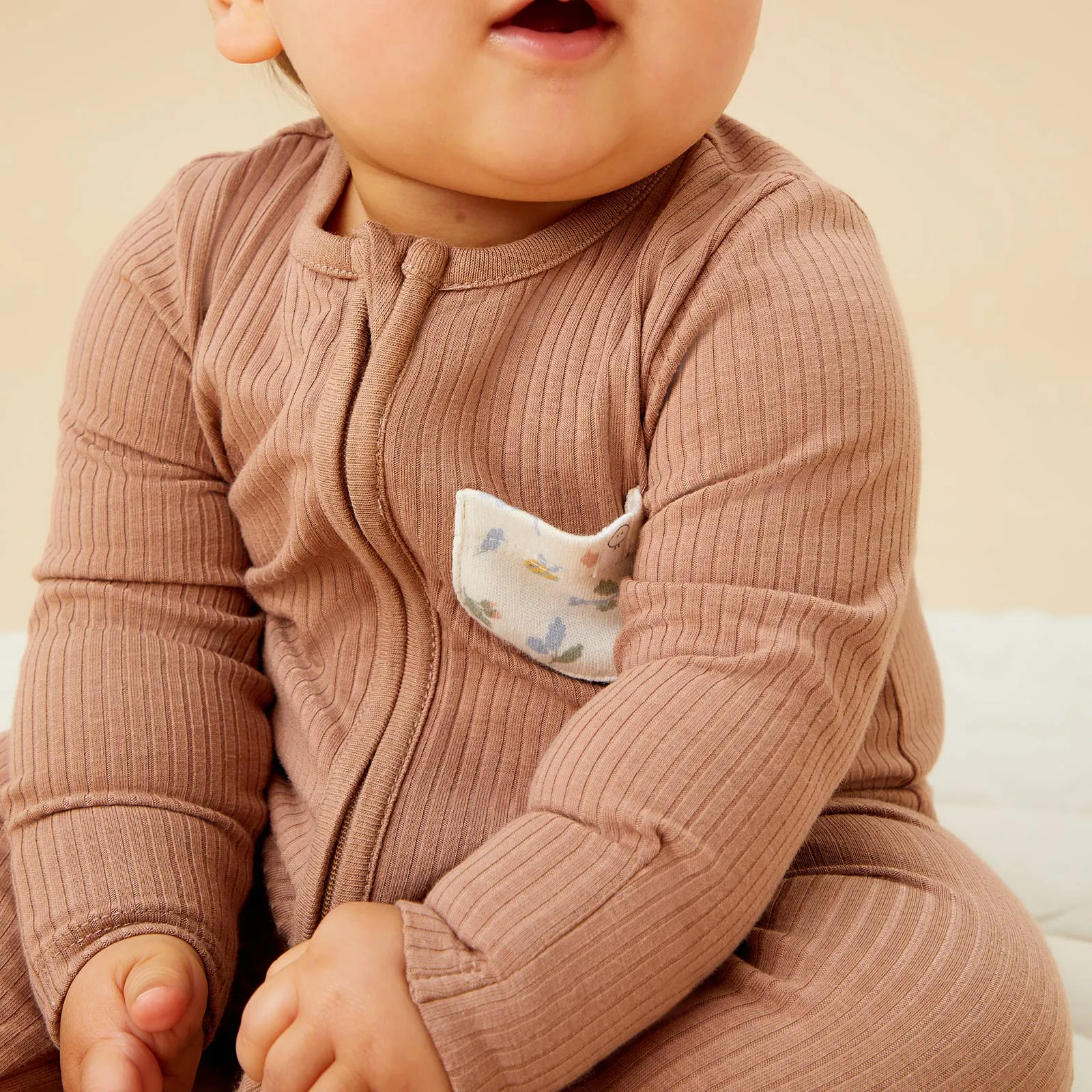 Bear Pocket Ribbed Clever Zip Sleepsuit