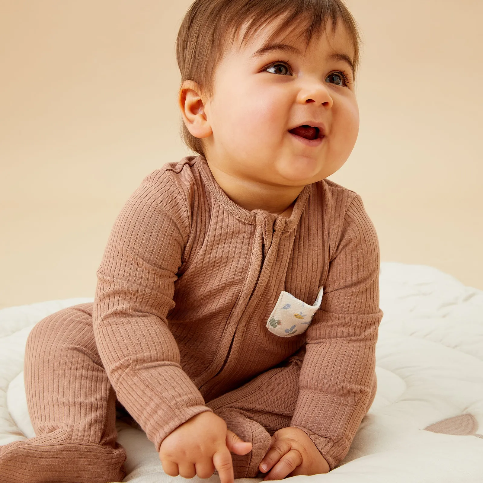 Bear Pocket Ribbed Clever Zip Sleepsuit