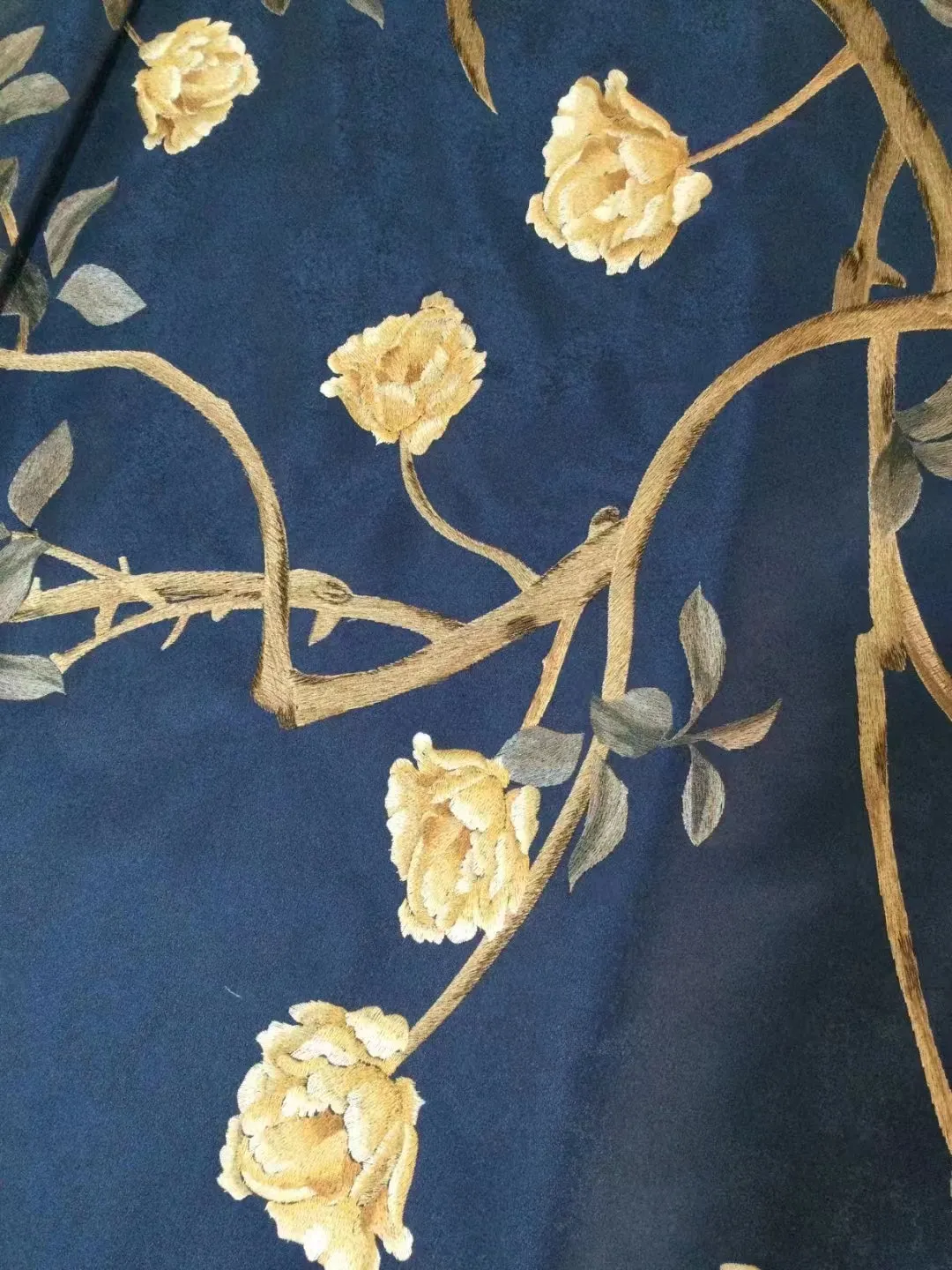 Blue Wall artwork Chinoiserie Flower painted on Silk Embroidery Wall Decal
