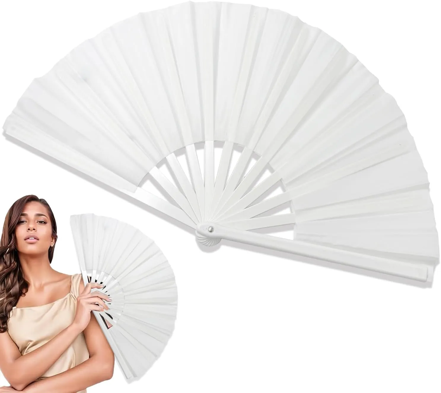 Boots on The Ground Fan,13inch Large Rave Fan PoppingFan Clacking Fans for Line Dancing,Line Dance Popping Fans,HandFans for Women Foldable,Portable for Outdoor,Wedding,Party,Decoration(White)