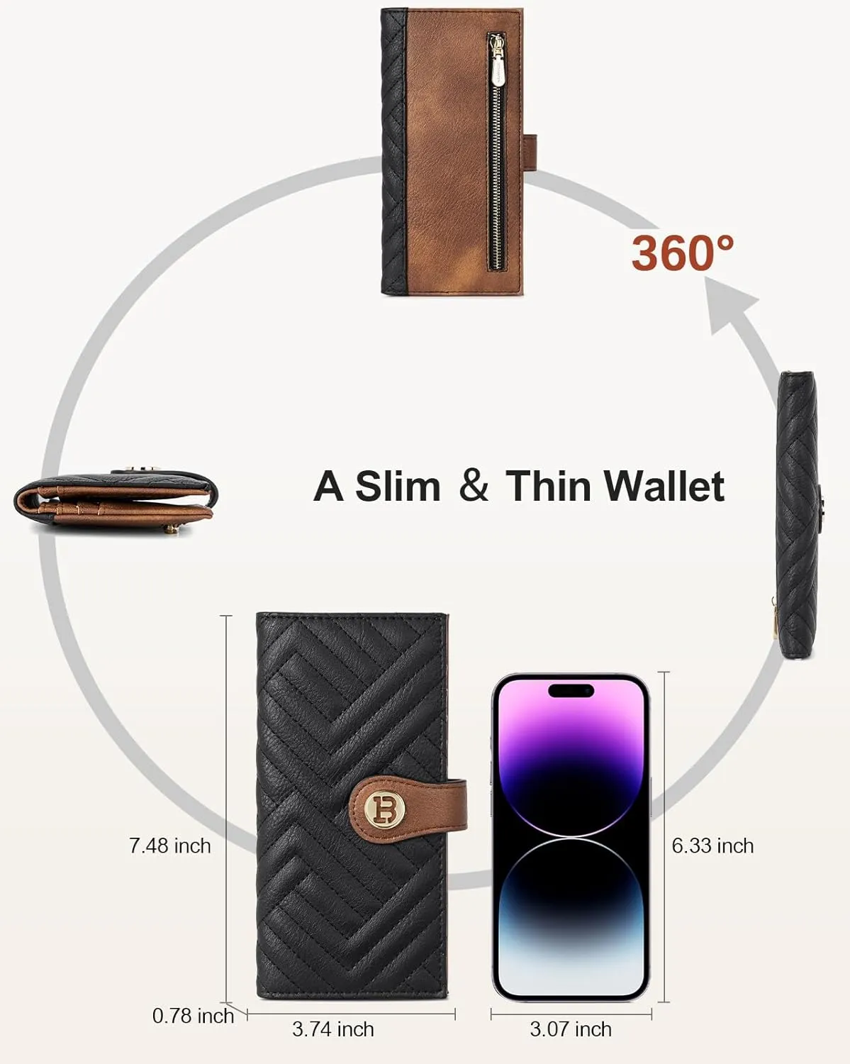 BOSTANTEN Slim Wallet Women Leather RFID Blocking Credit Card Holder Bifold Thin Wallet with Zipper Pocket BlackBrown