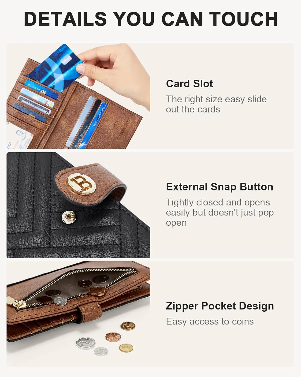 BOSTANTEN Slim Wallet Women Leather RFID Blocking Credit Card Holder Bifold Thin Wallet with Zipper Pocket BlackBrown