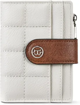BOSTANTEN Small Wallet for Women Leather RFID Blocking Card Holder Bifold Compact Wallets With Zipper Coin Pocket BrownWhite