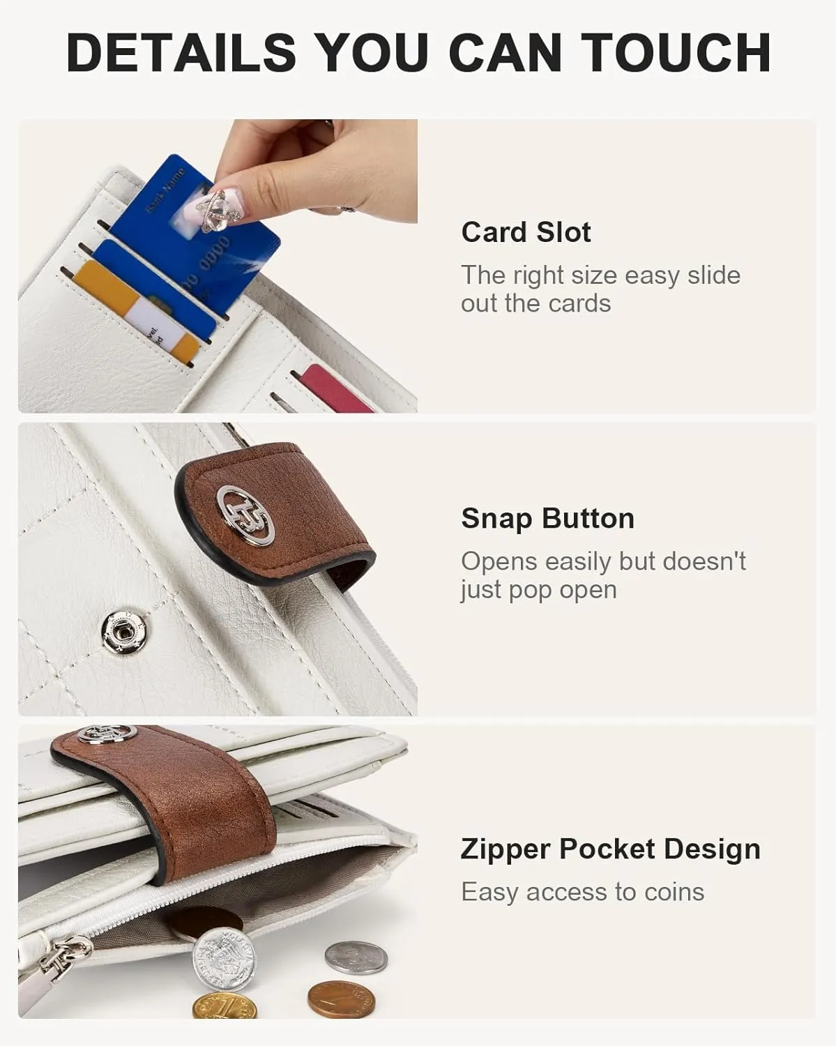 BOSTANTEN Small Wallet for Women Leather RFID Blocking Card Holder Bifold Compact Wallets With Zipper Coin Pocket BrownWhite