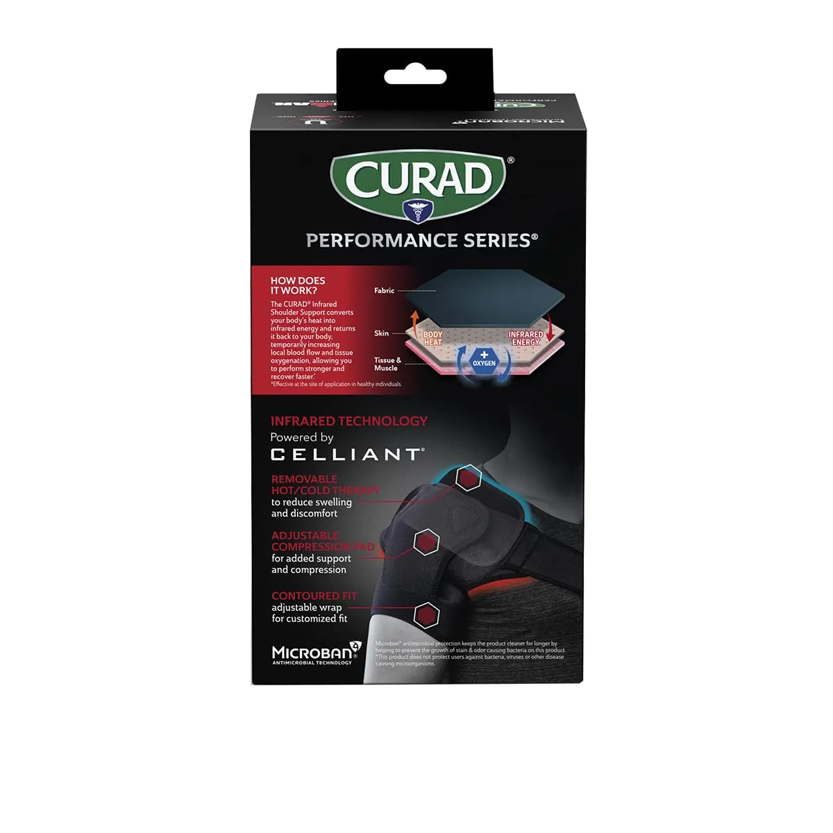 CURAD Performance Series IRONMAN Infrared Shoulder Support with Hot/Cold Therapy, Elastic, Adjustable Brace with Removable Reusable Gel Compress for Pain Management, Fits Right or Left Shoulder