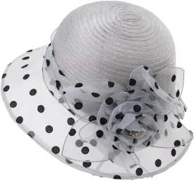 Disimlarl Summer Ladies Organza Polka Dot Flower Church Hats Breathable Wedding Fedora Hat for Women