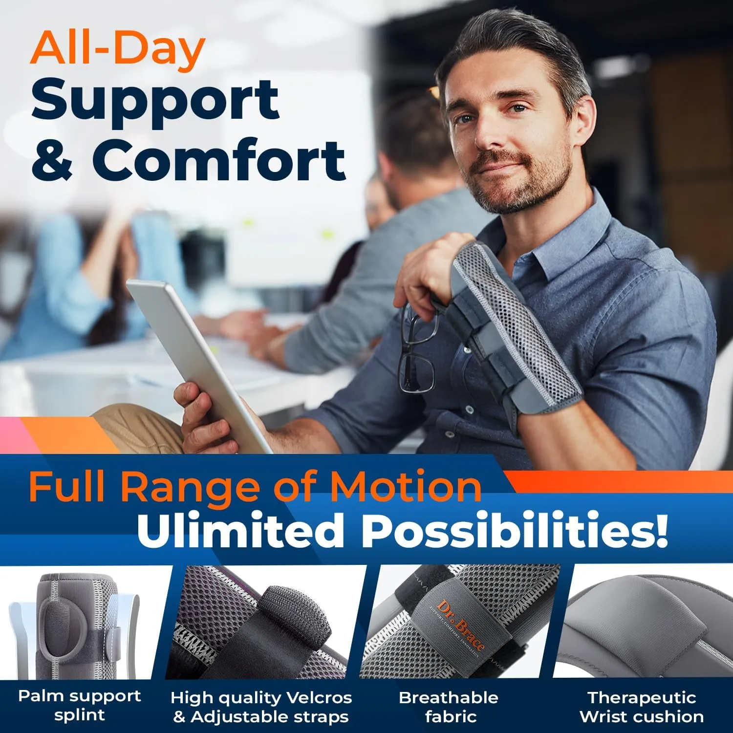 DR. BRACE Adjustable Wrist Brace Night Support for Carpal Tunnel, FSA & HSA Eligible, Doctor Developed, Upgraded with Double Splint & Therapeutic Cushion, Hand Brace For Pain Relief, Injuries, Sprains