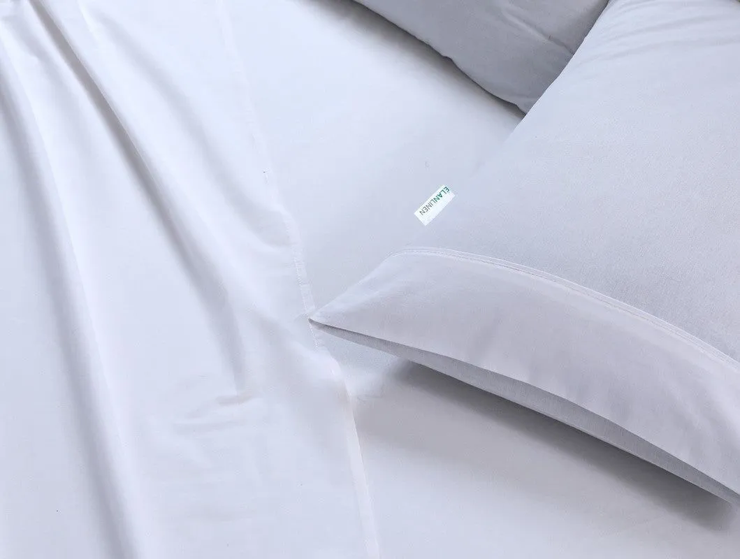 Elan Linen 100% Egyptian Cotton Vintage Washed 500TC White Queen Bed Sheets Set