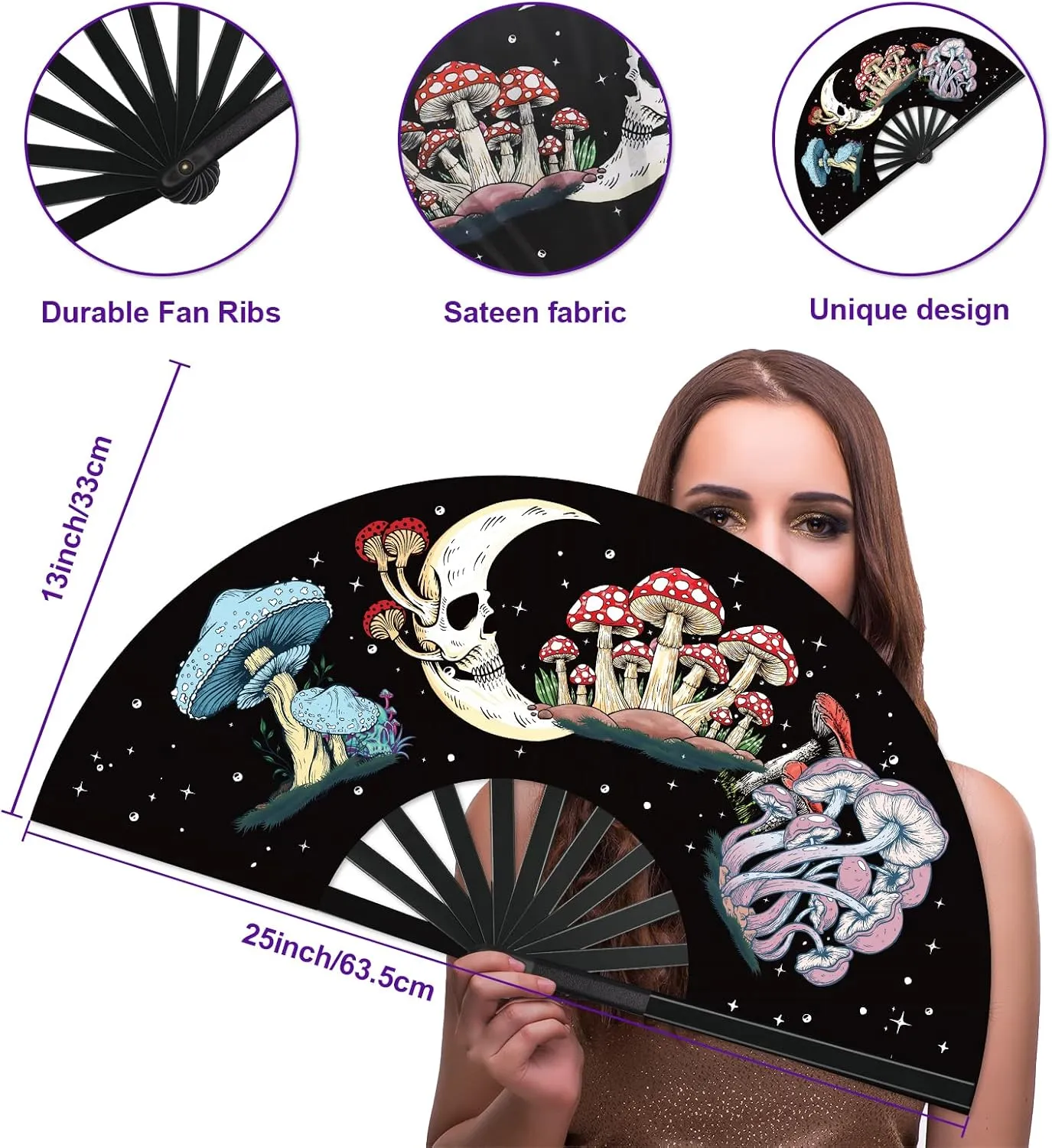 Fans for Line Dancing- Rave Fan - Larger Folding Clack Handheld Fan for Men/Women EDM, Music Festival [Beach Vacation Essentials]