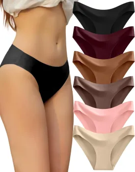 FINETOO 6 Pack Womens Seamless Hipster Underwear No Show Panties Invisibles Briefs Soft Stretch Bikini Underwears XS-XL