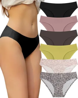 FINETOO 6 Pack Womens Seamless Hipster Underwear No Show Panties Invisibles Briefs Soft Stretch Bikini Underwears XS-XL