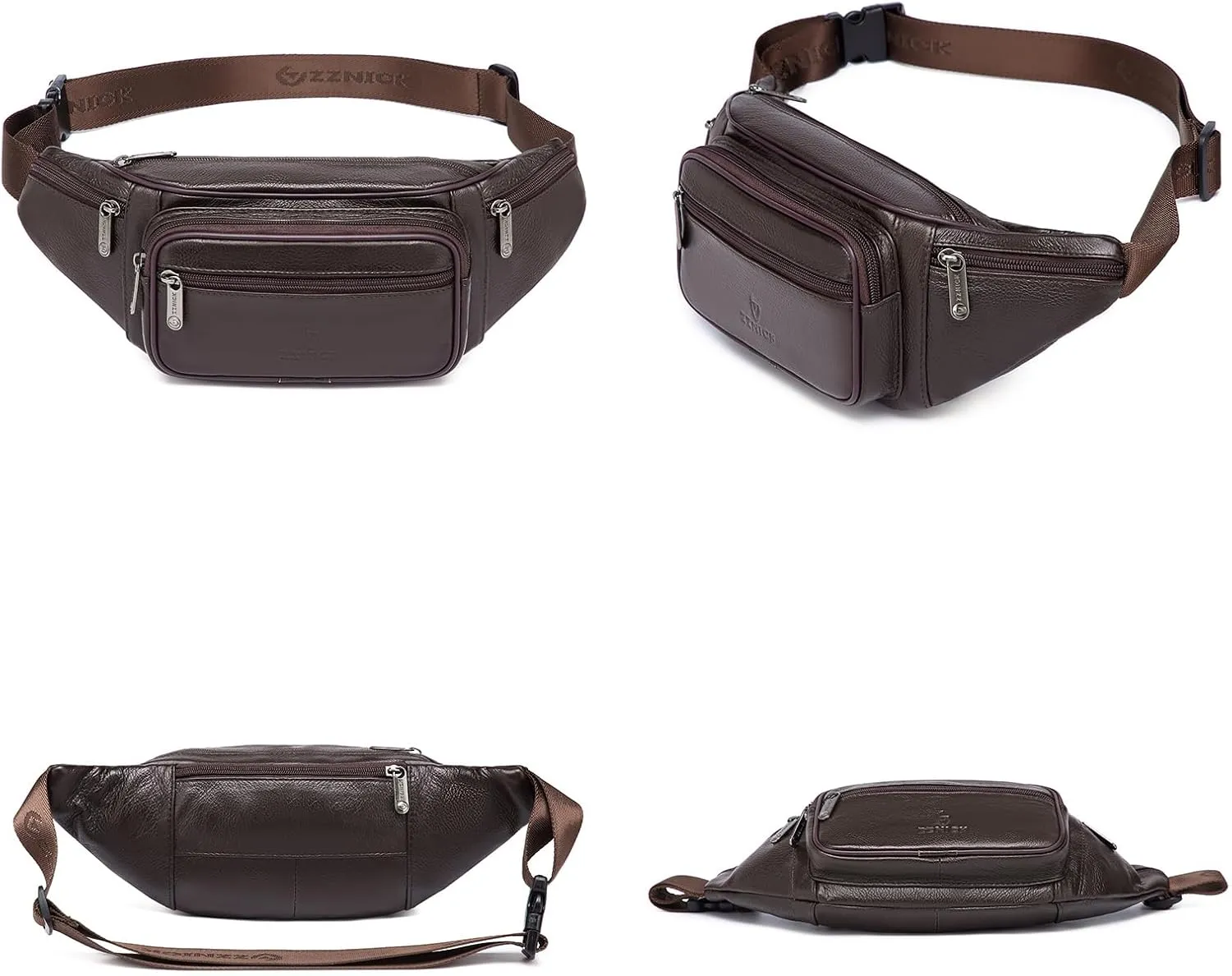 Genuine Leather Fanny Pack/Waist Bag/Organizer with Adjustable Belt, Multiple Pockets For Men and Women