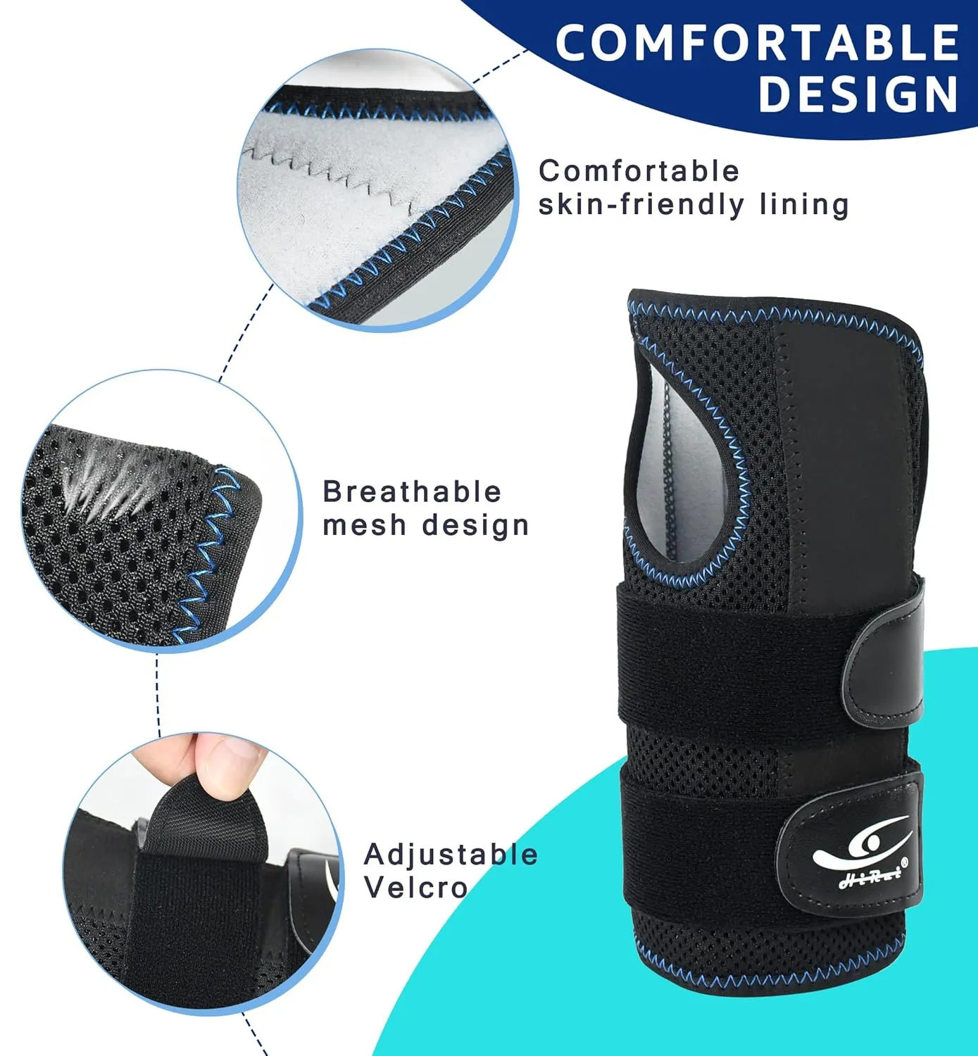 HiRui Wrist Brace for Carpal Tunnel Arthritis, Wrist Support with Splints Compression Hand Support for Tendonitis Sprain, Fits Day&Night Sleep Support, Adjustable (Small, Left Hand (Pack of 1))