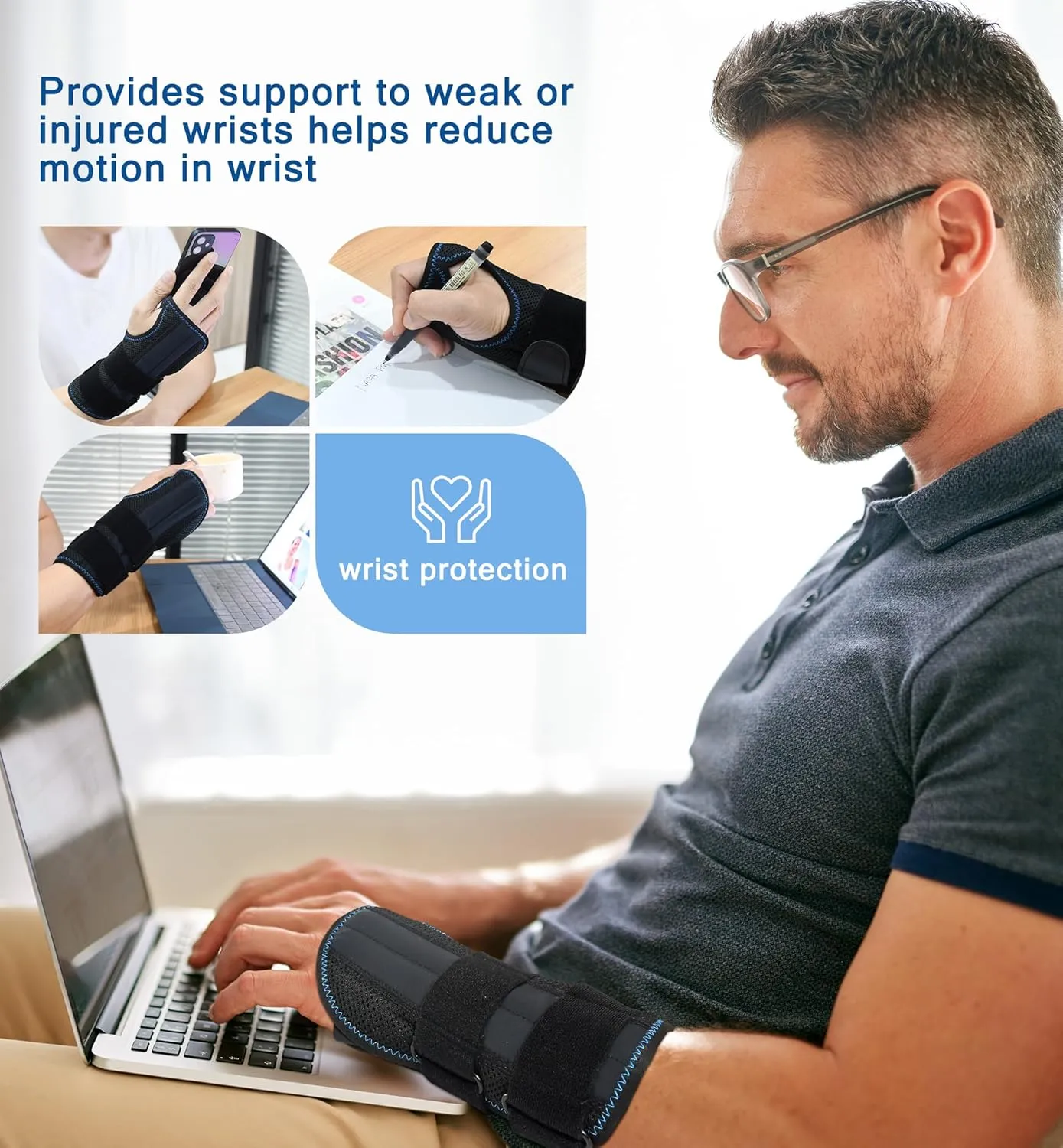 HiRui Wrist Brace for Carpal Tunnel Arthritis, Wrist Support with Splints Compression Hand Support for Tendonitis Sprain, Fits Day&Night Sleep Support, Adjustable (Small, Left Hand (Pack of 1))