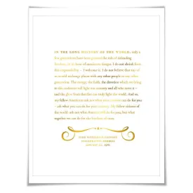 John Fitzgerald Kennedy Gold Foil Art Print. 7 Foil Colours. Graduation Gift. American History JFK Inauguration Speech