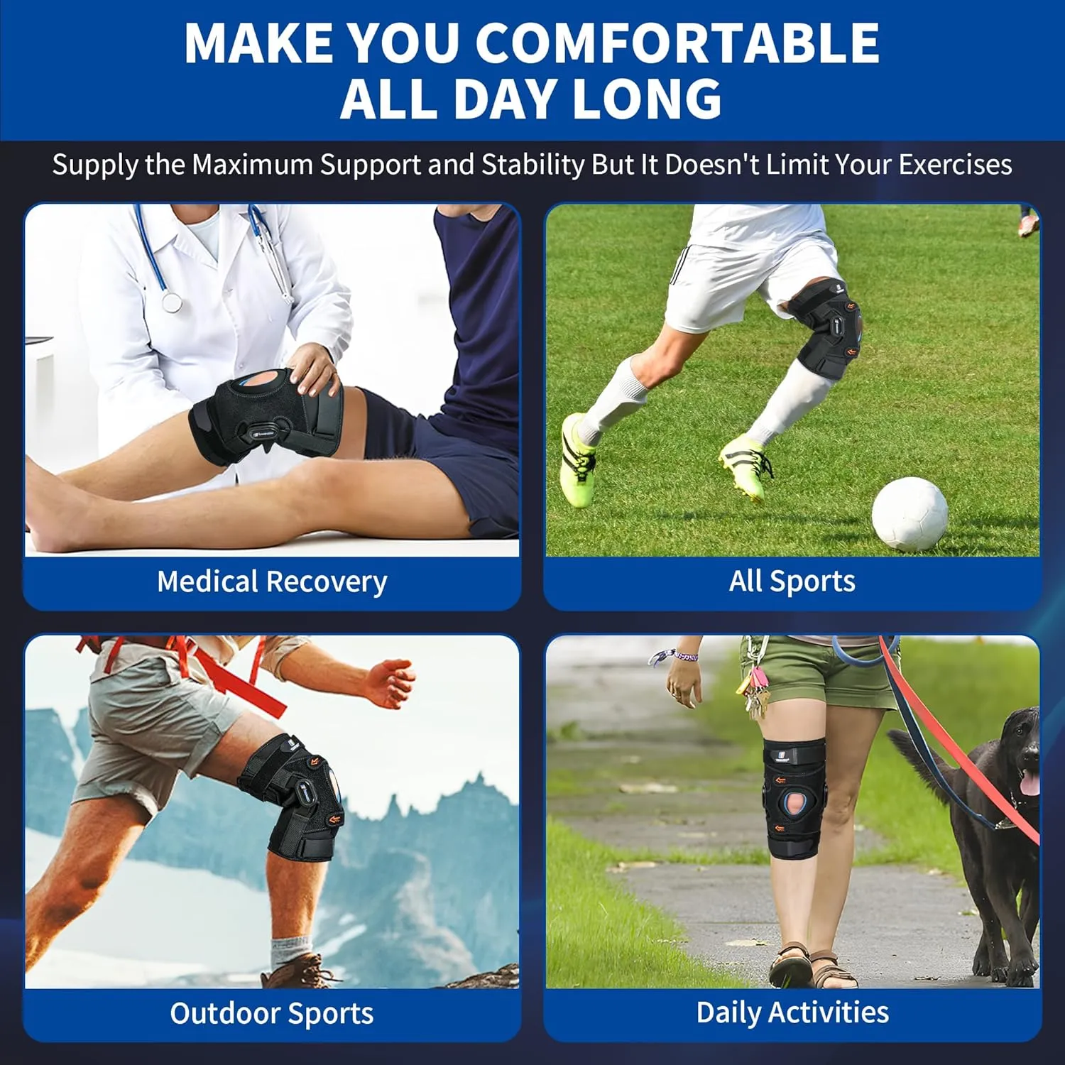 Knee Brace for Men & Women, Hinged Knee Brace with Side Stabilizers, Patella Gel Pad for Maximum Knee Pain Support,Knee Braces for Knee Pain Relief, Meniscus Tear, ACL, MCL Injury or Surgery Recovery