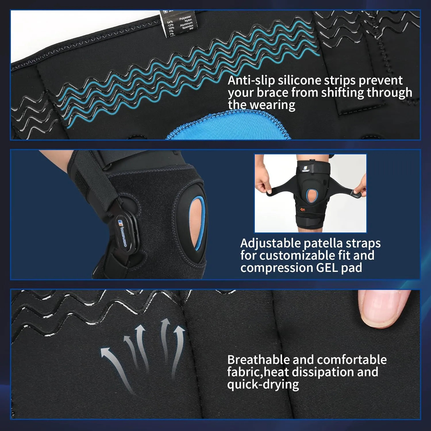 Knee Brace for Men & Women, Hinged Knee Brace with Side Stabilizers, Patella Gel Pad for Maximum Knee Pain Support,Knee Braces for Knee Pain Relief, Meniscus Tear, ACL, MCL Injury or Surgery Recovery