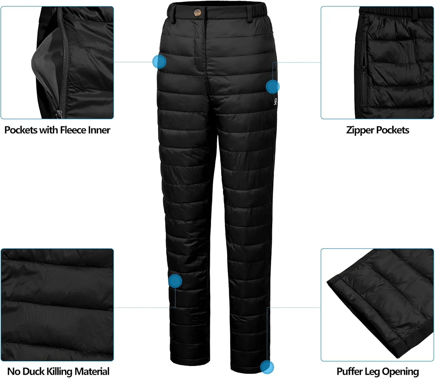 Little Donkey Andy Women's Lightweight Puffy Pants Warm Fleece Lined Insulated Puffer Quilted Pants for Hiking Snow Ski