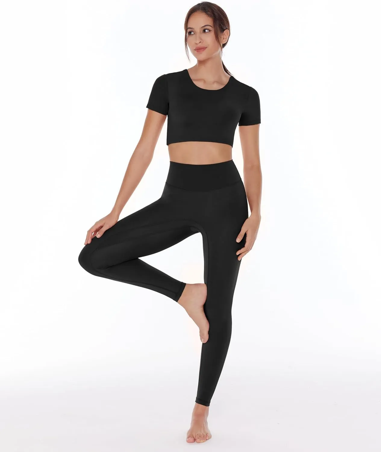 Open Back Workout Crop Tops for Women Backless Yoga Shirts Gym Short Sleeve Mild Support Compression Tee with Bra