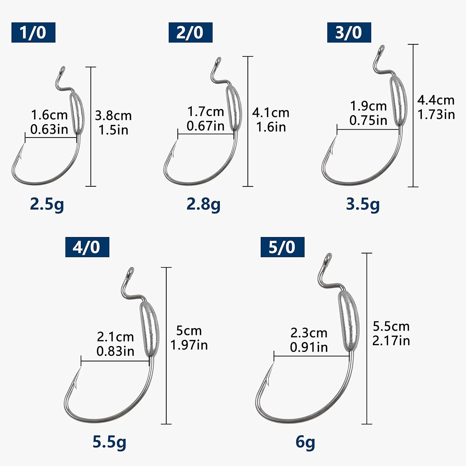 OROOTL Weighted Worm Hooks, 25pcs Bass Fishing Swimbait Hooks Offset Extra Wide Gap Fishing Hook for Soft Plastics Freshwater Saltwater