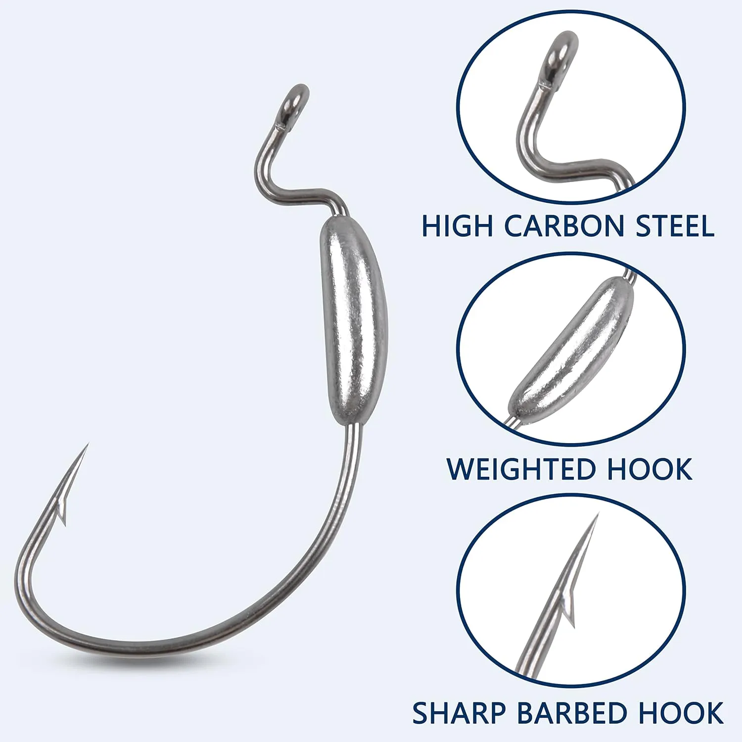 OROOTL Weighted Worm Hooks, 25pcs Bass Fishing Swimbait Hooks Offset Extra Wide Gap Fishing Hook for Soft Plastics Freshwater Saltwater
