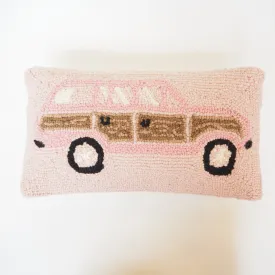 Pink Station Wagon Hooked Pillow