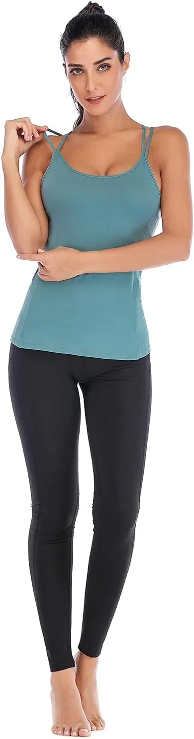 RUNNING GIRL Yoga Tank Tops for Women Built in Shelf Bra B/C Cups Strappy Back Activewear Workout Compression Tops