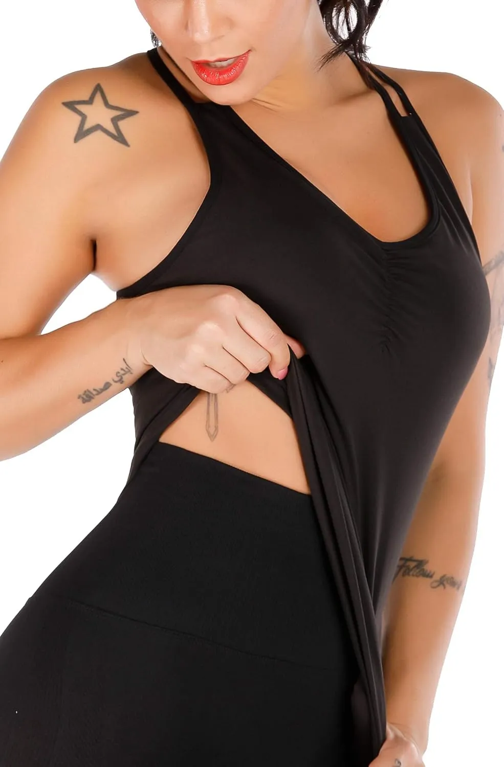 RUNNING GIRL Yoga Tank Tops for Women Built in Shelf Bra B/C Cups Strappy Back Activewear Workout Compression Tops