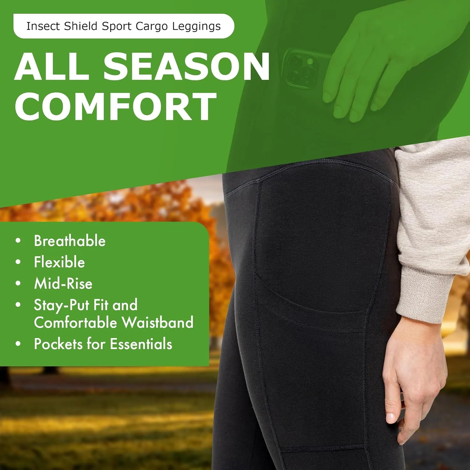 Shield Sport Cargo Legging - Cotton Spandex Leggings with Built-in Permethrin for Biting Insect Protection