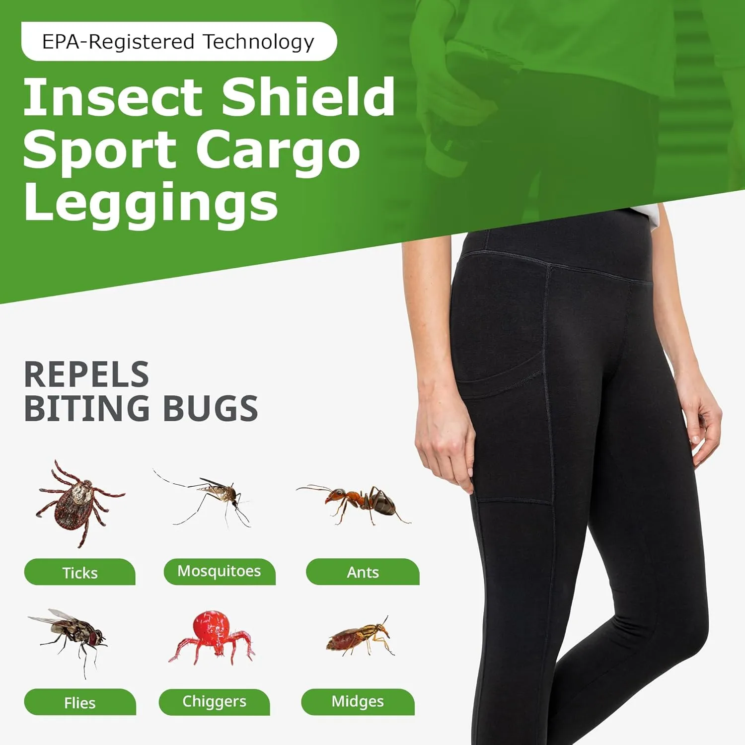 Shield Sport Cargo Legging - Cotton Spandex Leggings with Built-in Permethrin for Biting Insect Protection