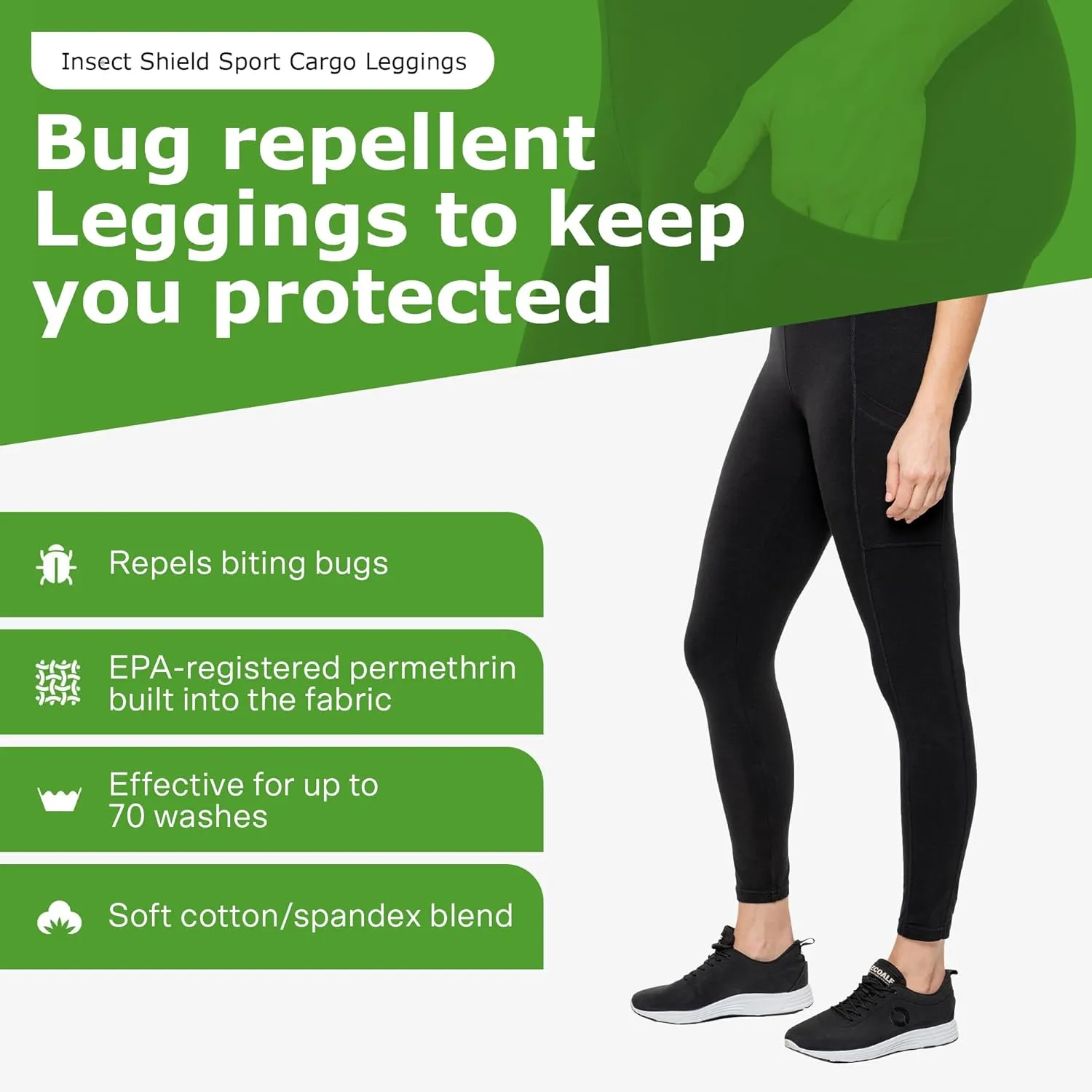 Shield Sport Cargo Legging - Cotton Spandex Leggings with Built-in Permethrin for Biting Insect Protection