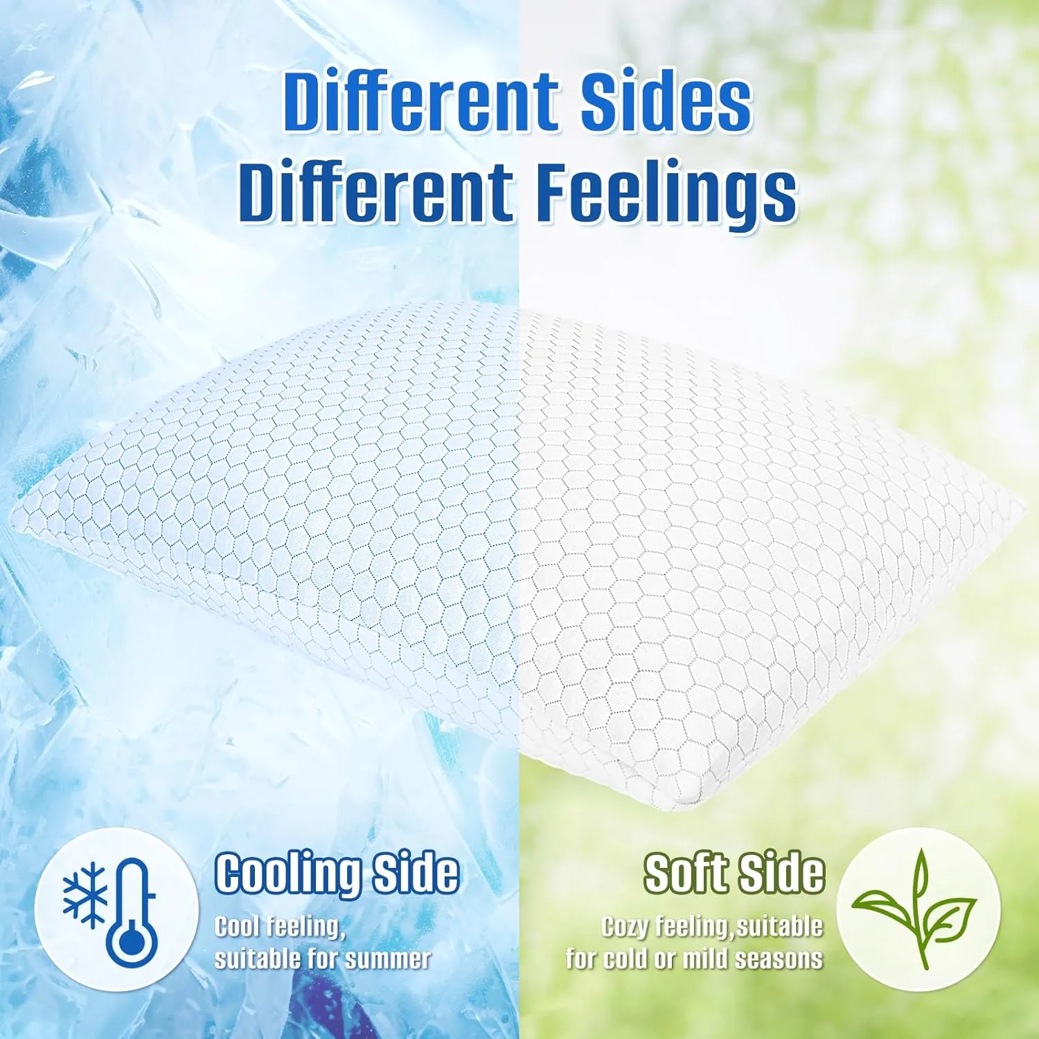 Shredded Memory Foam Pillow for Sleeping, Cooling Bed Pillows Set of 2, Adjustable Pillows for Side, Back, Stomach Sleepers with Washable Pillowcase (Queen Size, Grey)