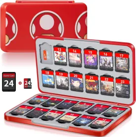 Switch Game Case Holder with 24 Cartridge Slots and 24 Micro SD Card Storage, Slim Portable Game Organizer Traveler Gift Accessories with Magnetic Closure, Protective Hard Shell and Soft Lining