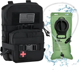 Tactical Mini Molle Hydration Pack,Molle Hydration Carrier with IFAK Pouch&US Flag&Med Patch,Hydropack for 2L Water Bladder