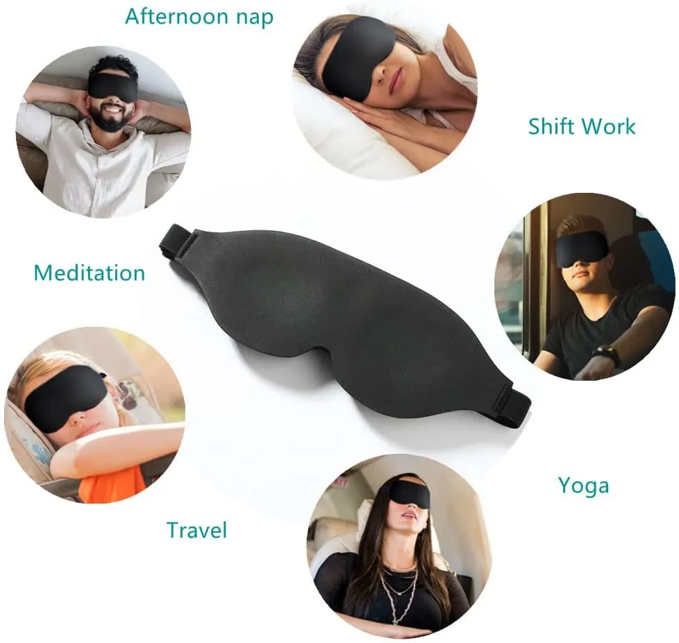 Tim & Tina 3D Sleep Eye Mask Blindfold for Men Women Sleeping Mask Light Blocking Soft Covers for Travel Nap Yoga Adjustable Strap (3D Black)