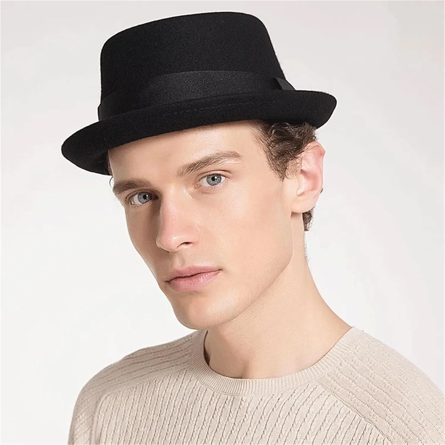 Top Hats Wool Hat Fedora Hat for Men Fedora Hat for Women Adult Bowler Hats(Black,M(56-58CM))