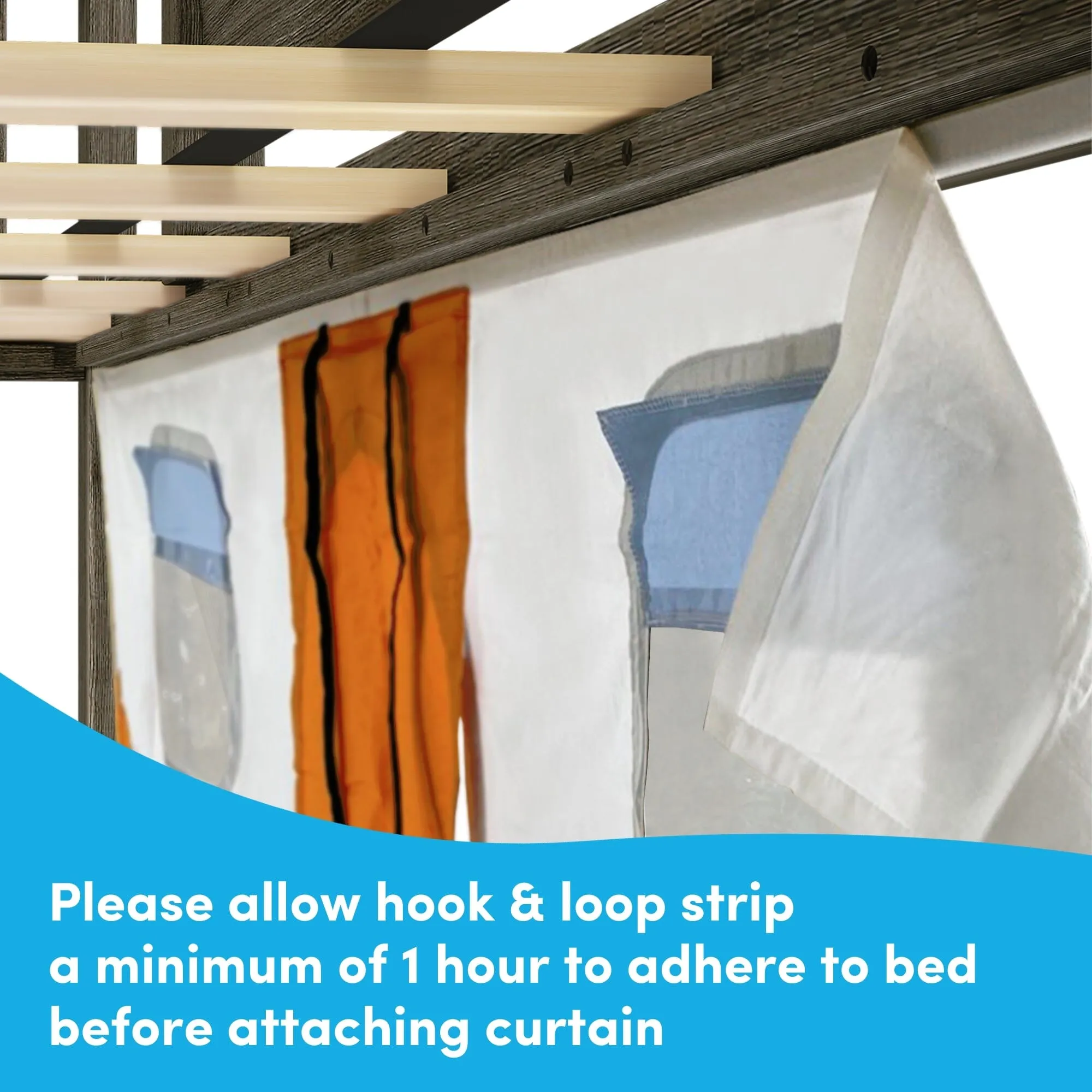 Twin Over Twin Low Bunk Bed with Easy Slide & Camper Van Curtain
