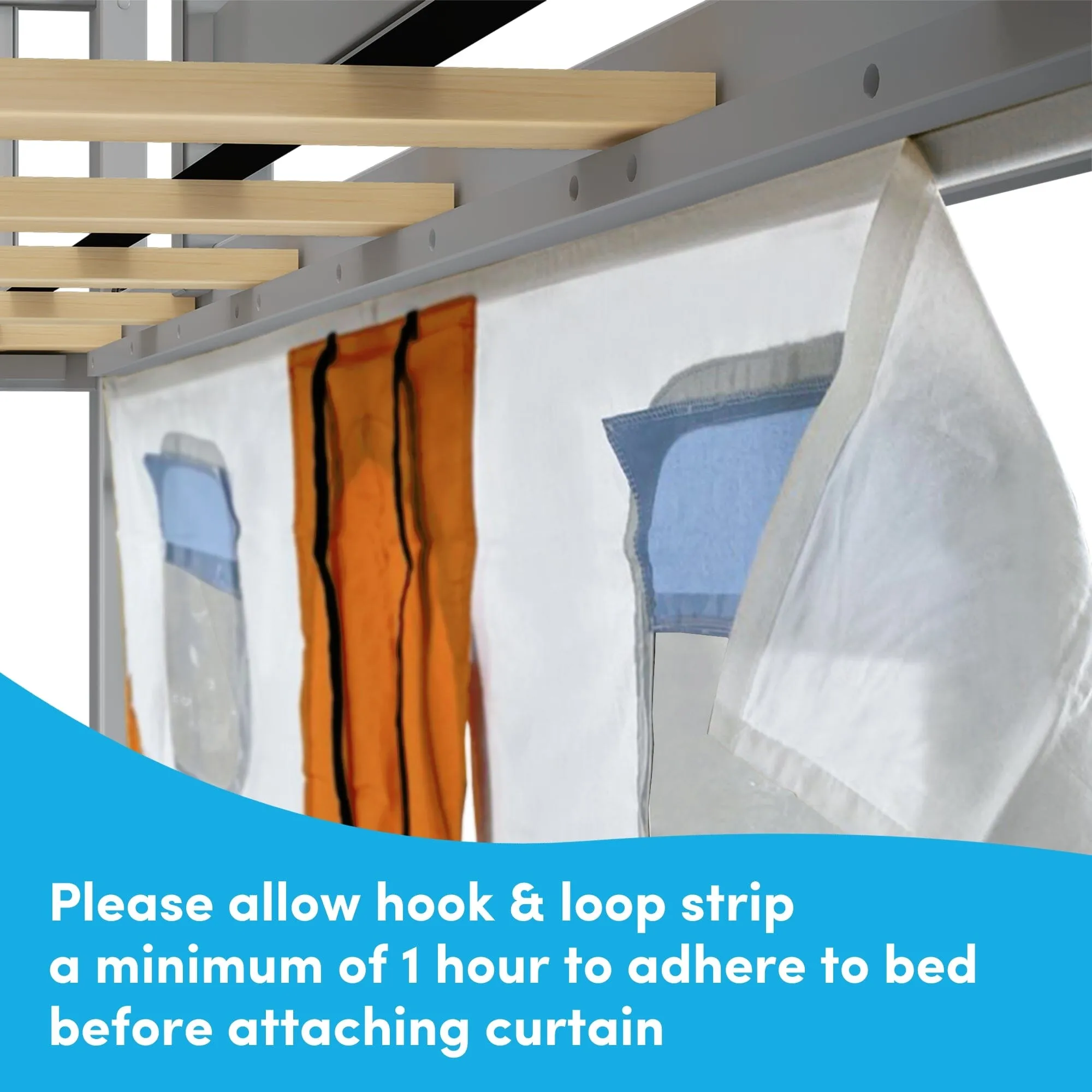 Twin Over Twin Low Bunk Bed with Easy Slide & Camper Van Curtain