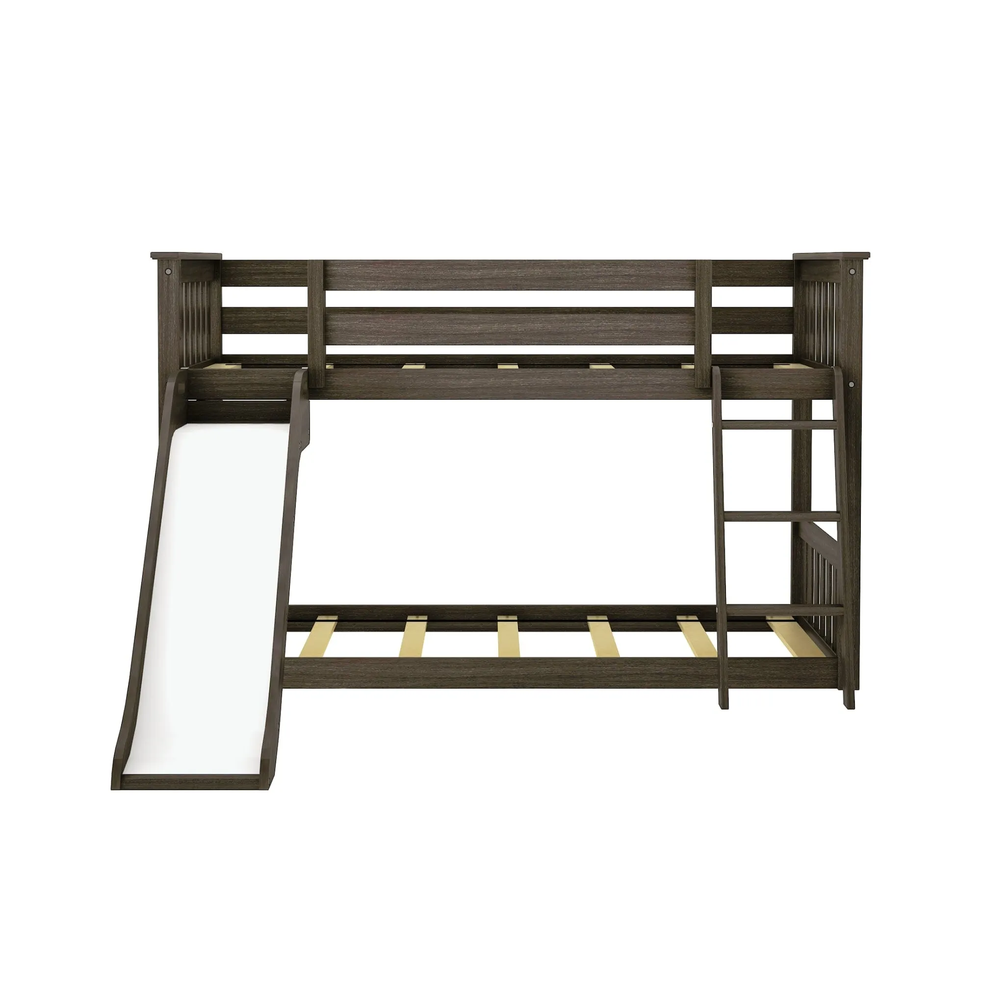 Twin Over Twin Low Bunk Bed with Easy Slide & Camper Van Curtain