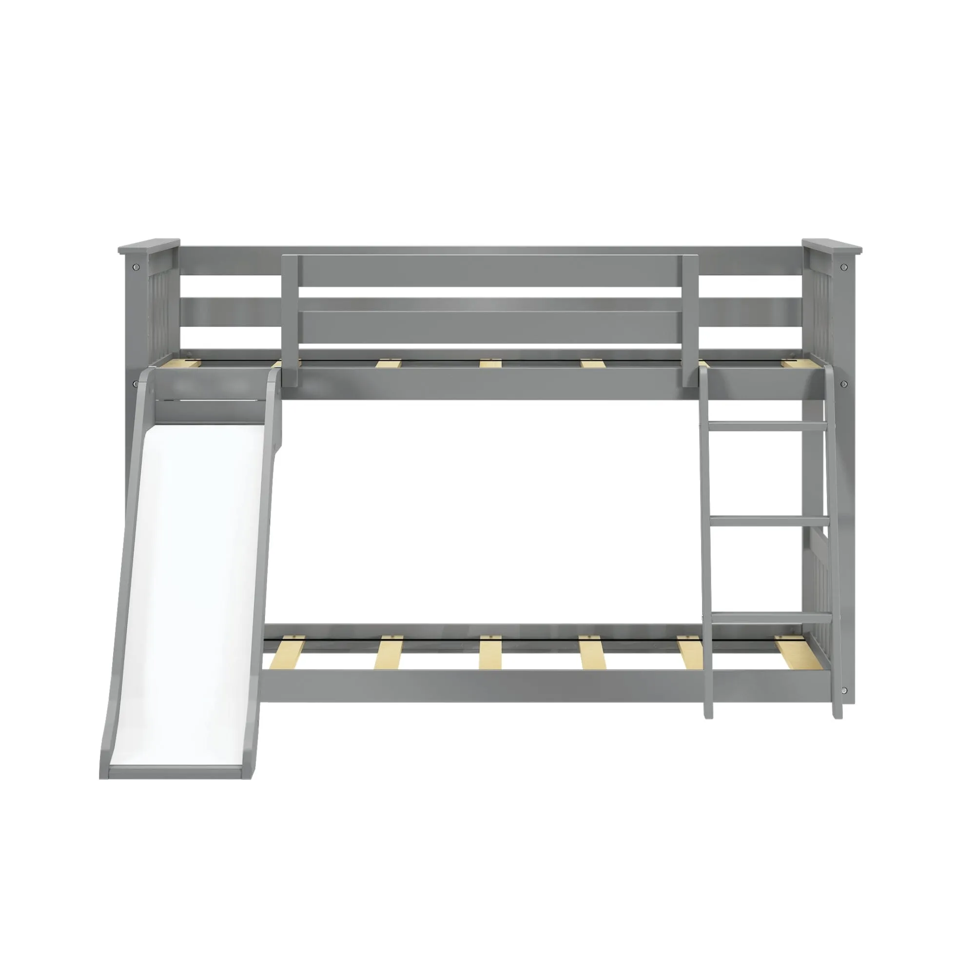 Twin Over Twin Low Bunk Bed with Easy Slide & Camper Van Curtain