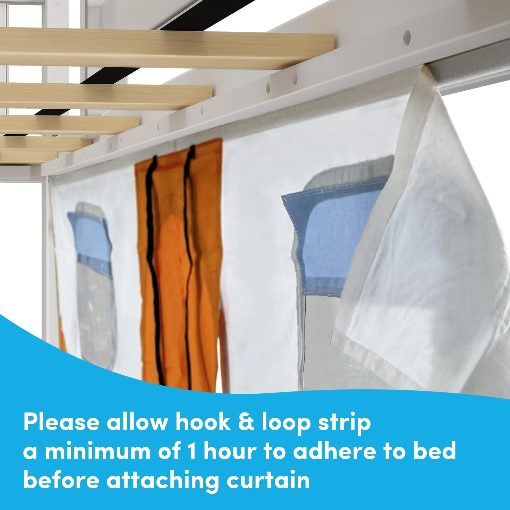Twin Over Twin Low Bunk Bed with Easy Slide & Camper Van Curtain