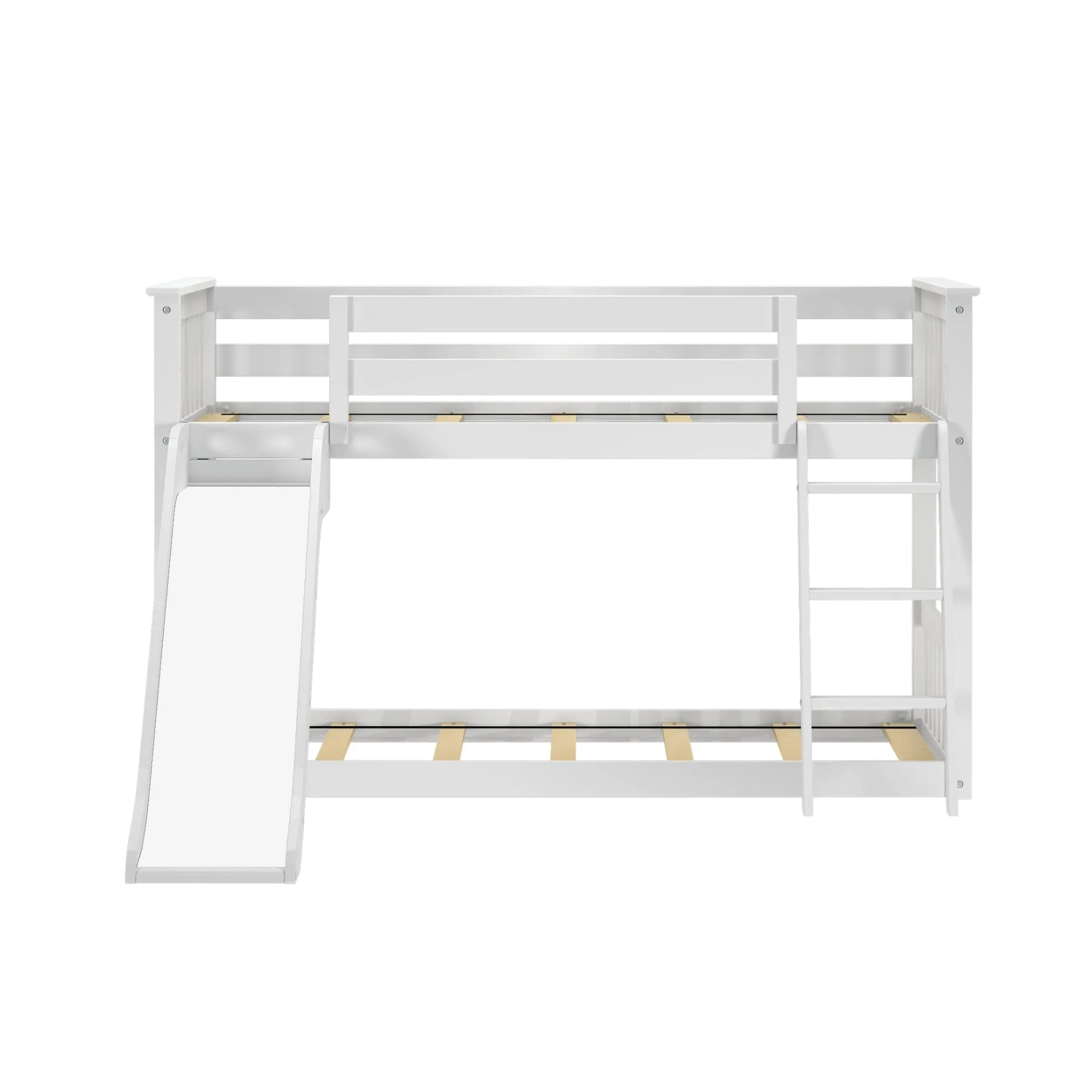 Twin Over Twin Low Bunk Bed with Easy Slide & Camper Van Curtain