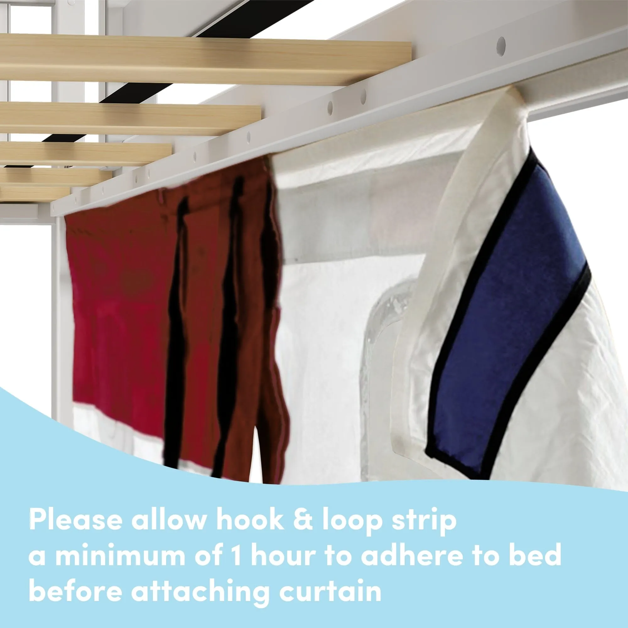Twin Over Twin Low Bunk Bed with Easy Slide & Firetruck Curtain