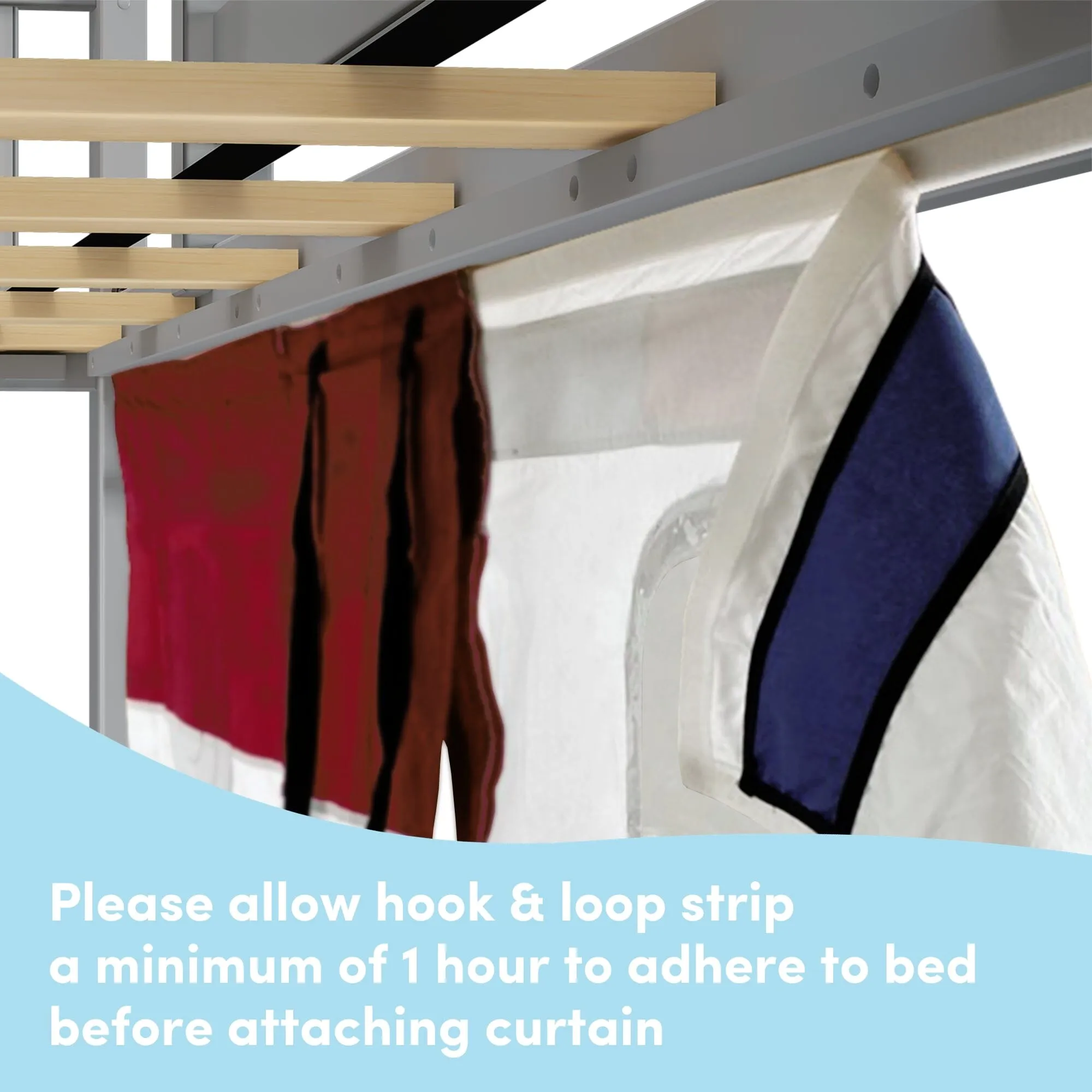 Twin Over Twin Low Bunk Bed with Easy Slide & Firetruck Curtain
