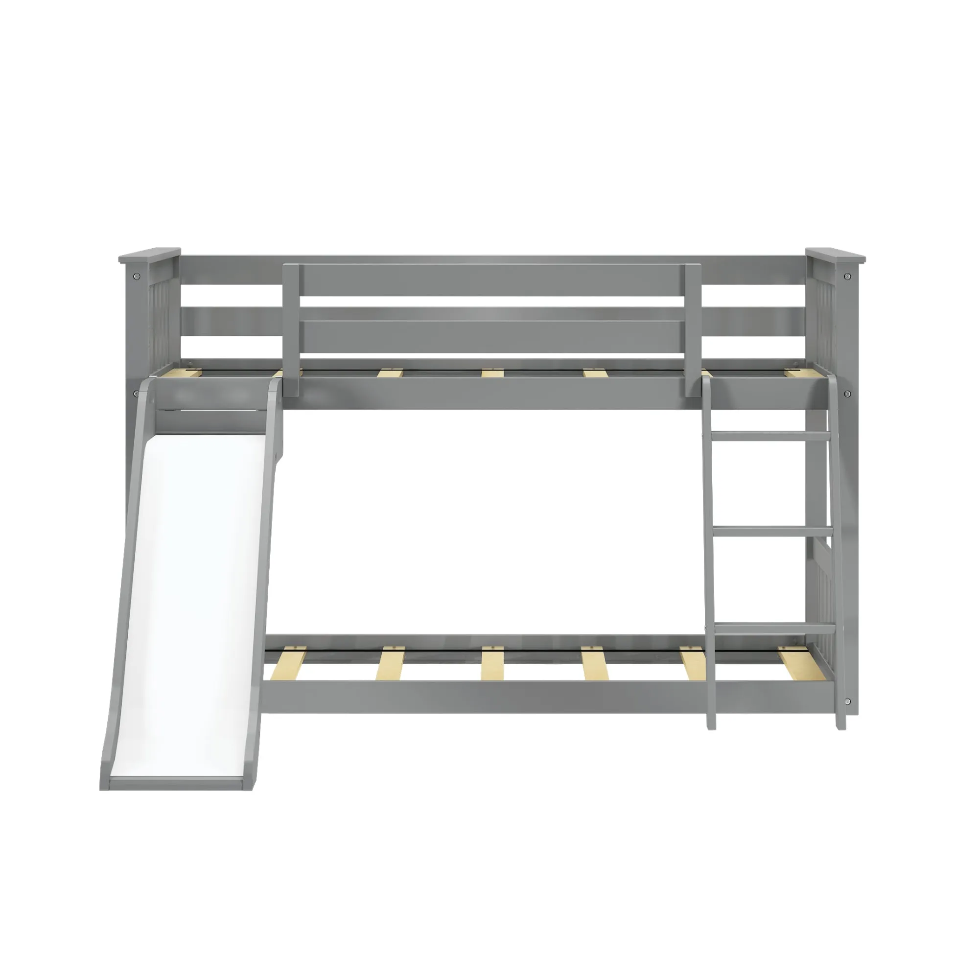Twin Over Twin Low Bunk Bed with Easy Slide & Princess Curtain