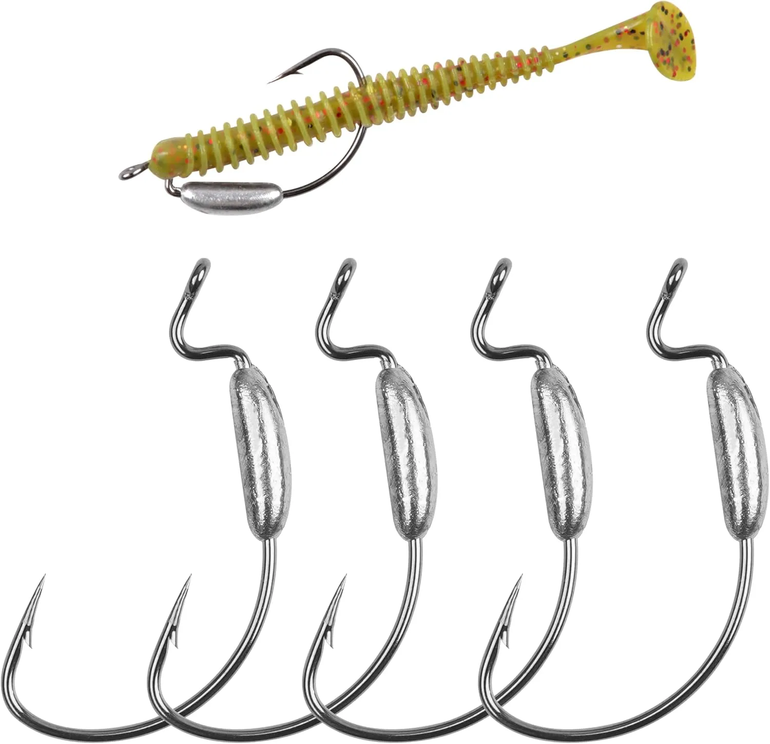 Weighted Swimbait Hooks 12pcs Weighted Fishing Hooks Wide Gap Weedless Worm Hook for Soft Plastics Lure Baits Carolina Texas Rig Bass Fishing Saltwater Freshwater